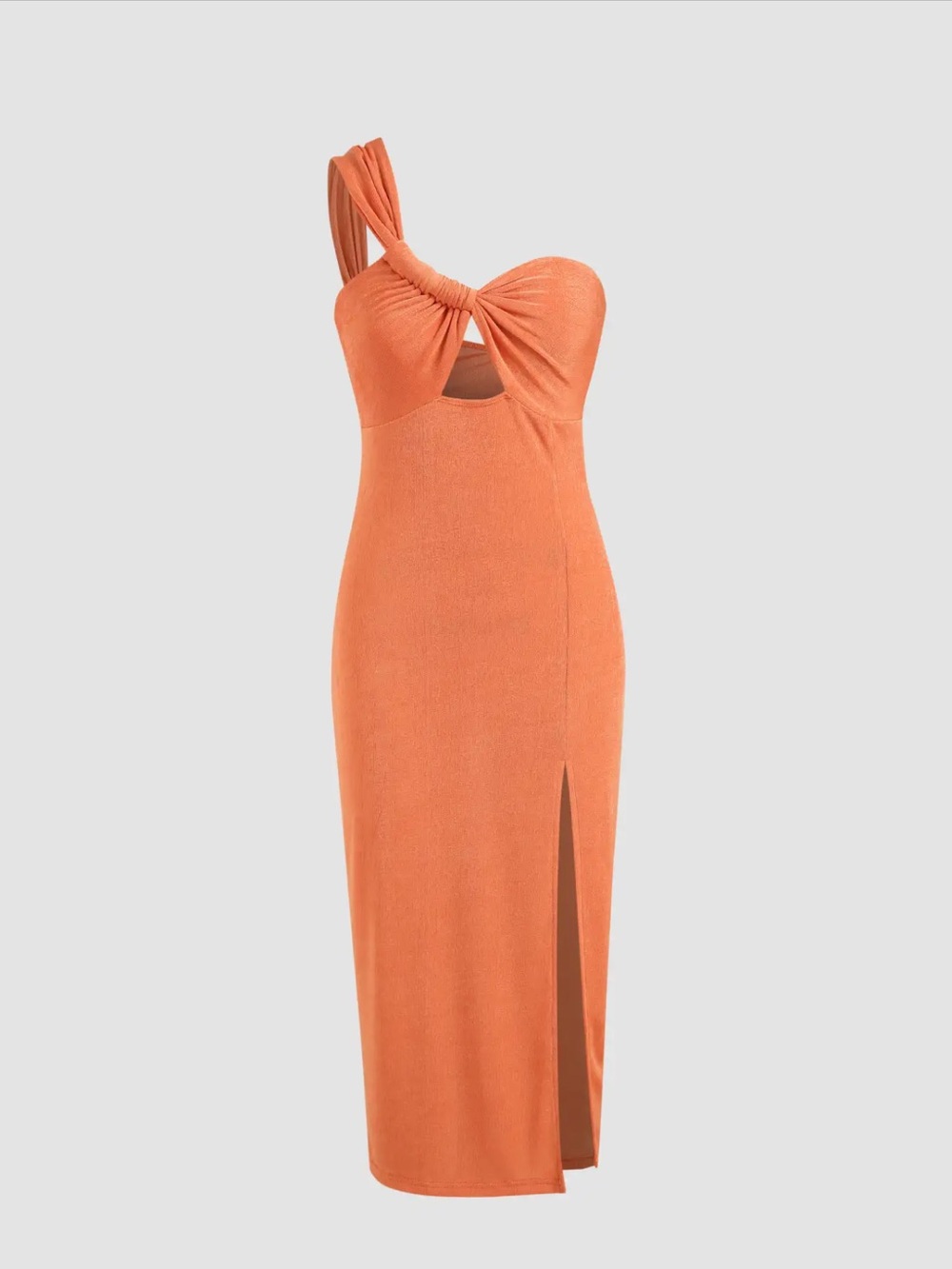 One-Shoulder Orange Twist Cutout Midi Dress
